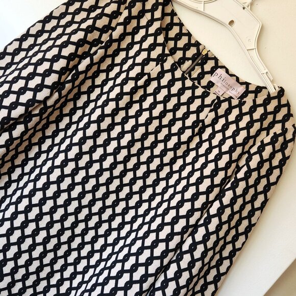 Philosophy Sz 10 Ponte Knit Black Beige Tan Chain Print Long Sleeve Shift Dress - Picture 3 of 14